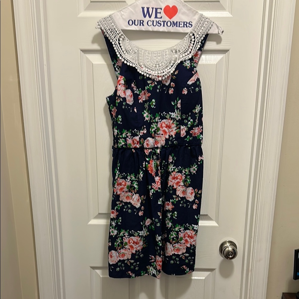 No Boundaries Floral Midi Dress - Navy and Pink